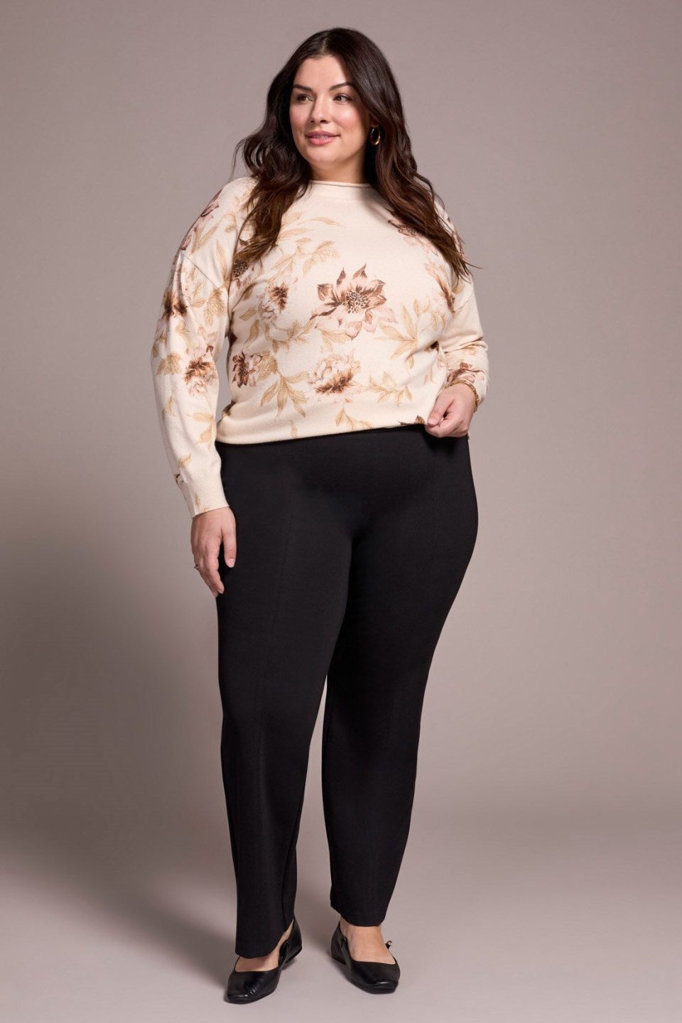 Signature Every Body Stretch Ponte Pull-On Pin Tuck Pants-Black