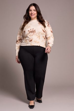 Signature Every Body Stretch Ponte Pull-On Pin Tuck Pants-Black