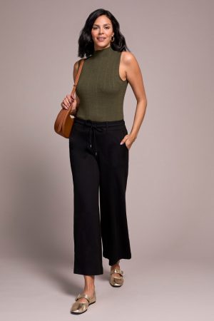Signature Everybody Stretch Ponte Palazzo Pull-On Pants-Black
