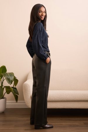 Faux Leather Straight Leg Trousers-Black