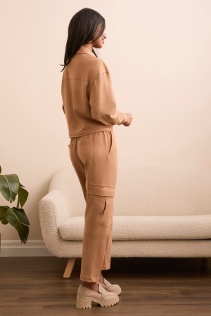 Faux Suede High-Collar Drop-Shoulder Jacket-Almondlatte