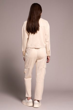 Faux Suede High-Collar Drop-Shoulder Jacket-Cream