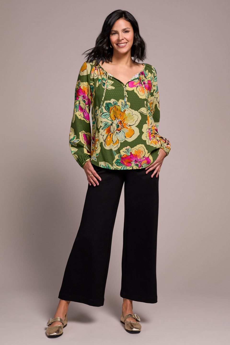 Floral Textured Woven Blouse With Tie-Chive