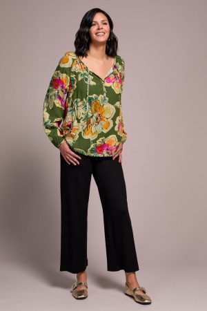 Floral Textured Woven Blouse With Tie-Chive