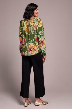 Floral Textured Woven Blouse With Tie-Chive