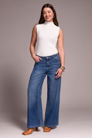 Flowy Lyocell® Audrey Pleated Wide Leg Jeans-Bluebliss