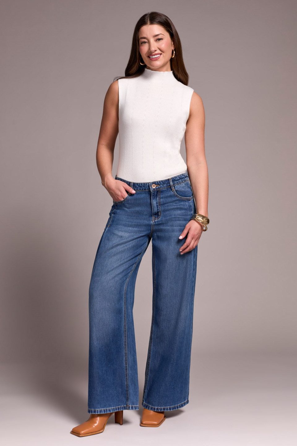 Flowy Lyocell® Audrey Pleated Wide Leg Jeans-Bluebliss