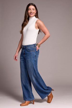 Flowy Lyocell® Audrey Pleated Wide Leg Jeans-Bluebliss