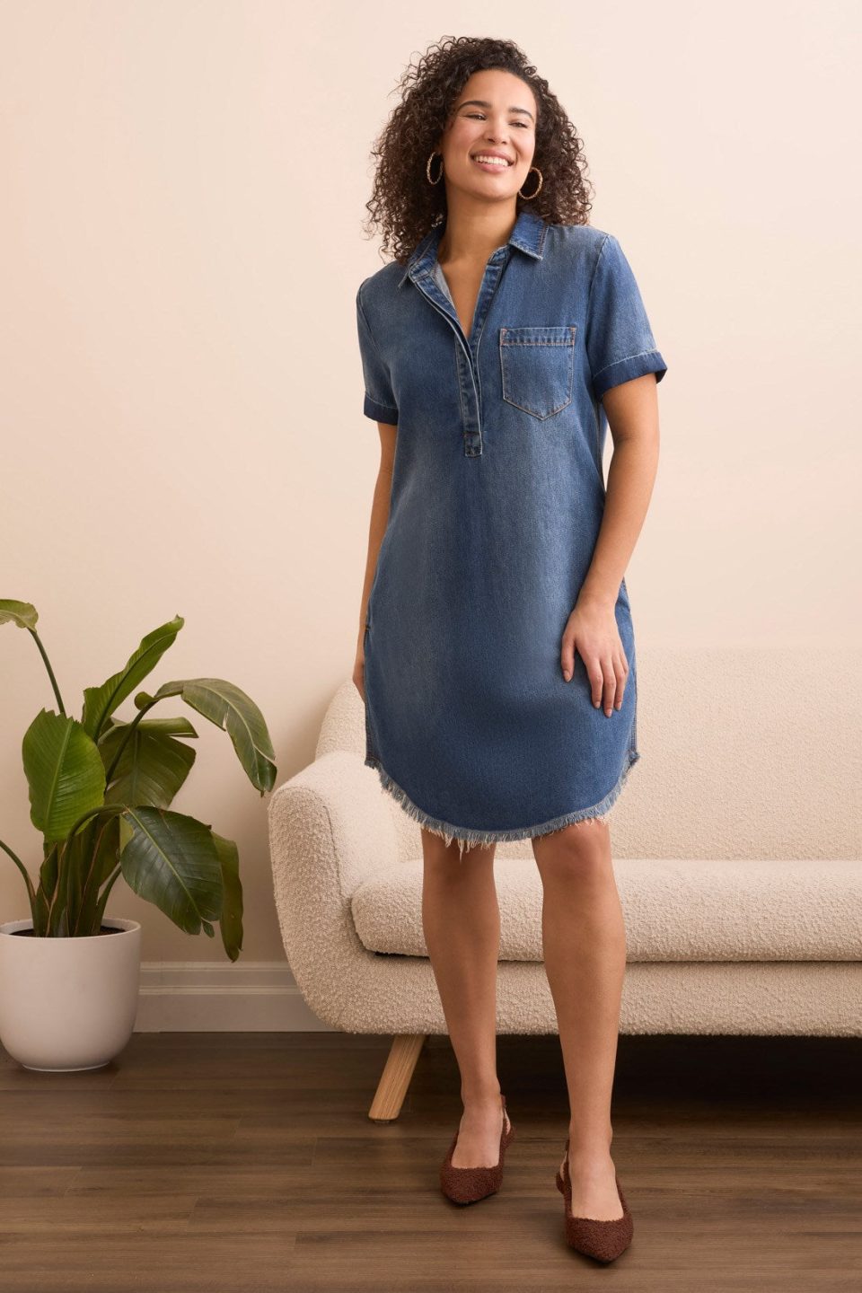 Flowy Lyocell® Pop Over Shirt Dress-Bluebliss