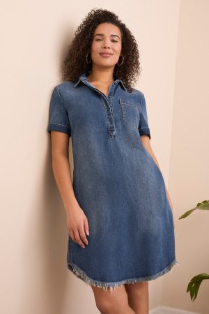 Flowy Lyocell® Pop Over Shirt Dress-Bluebliss