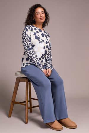 French Terry Long-Sleeve Crew Neck Top-H sandstone