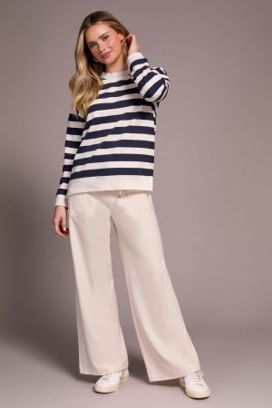 French Terry Stitch-Accent Zip Funnel Neck Sweater-Sapphire