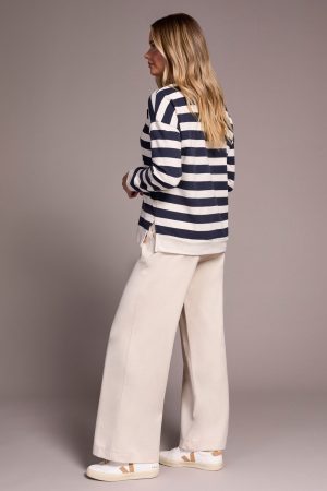 French Terry Stitch-Accent Zip Funnel Neck Sweater-Sapphire