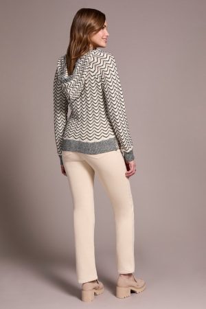 Fringe Long-Sleeve Hooded Sweater-H.charcoal