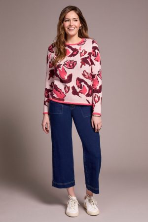 Fuzzy Double Knit Crew Neck Sweater-Cream