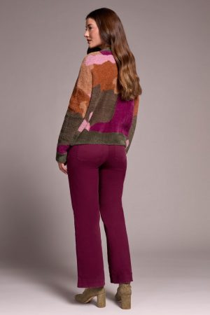Fuzzy Intarsia Crew Neck Sweater-M gingerspice