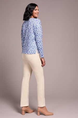 Fuzzy Soft V-Neck Combo Print Knit Top-Ultrablue