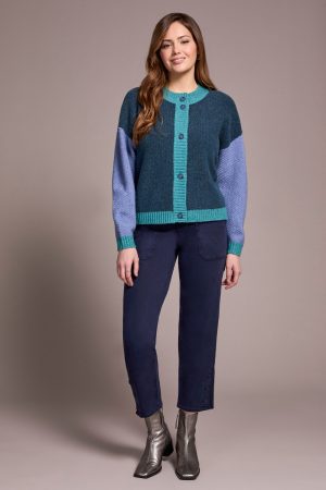 Heathered Color Block Button-Front Cardigan-H opalgreen