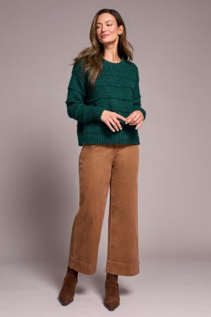 Heathered Stripe Crew Neck Sweater-H opalgreen