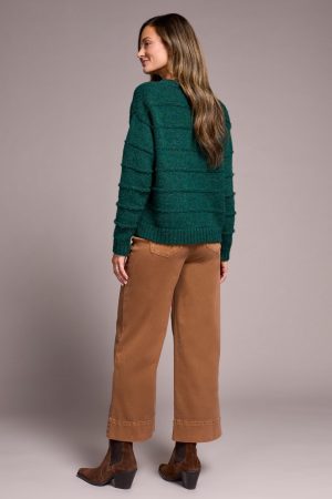 Heathered Stripe Crew Neck Sweater-H opalgreen