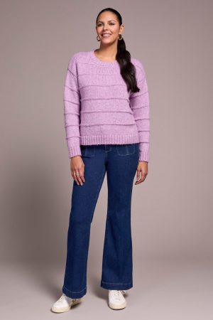 Heathered Stripe Crew Neck Sweater-H purplelotus
