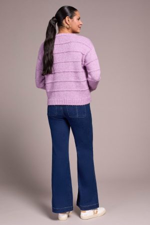 Heathered Stripe Crew Neck Sweater-H purplelotus