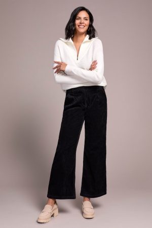High Rise Fly-Front Wide Leg Trousers-Black