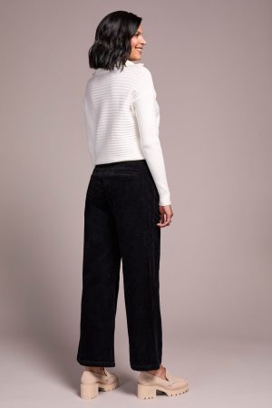 High Rise Fly-Front Wide Leg Trousers-Black