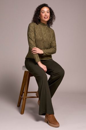 Jacquard Knit Long-Sleeve Mock Neck Top-Ivy