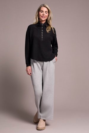 Johnny Collar Ribbed Henley Top-Black