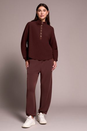 Johnny Collar Ribbed Henley Top-Cocoa