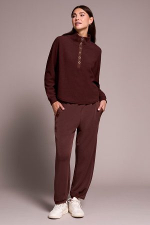 Johnny Collar Ribbed Henley Top-Cocoa