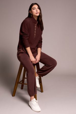 Johnny Collar Ribbed Henley Top-Cocoa