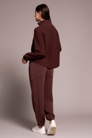 Johnny Collar Ribbed Henley Top-Cocoa