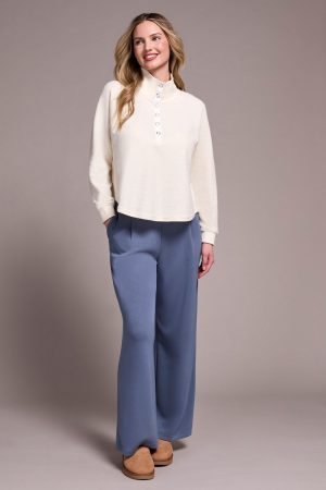 Johnny Collar Ribbed Henley Top-Cream