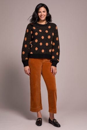 Knit Eyelash Crew Neck Polka-Dot Sweater-Black