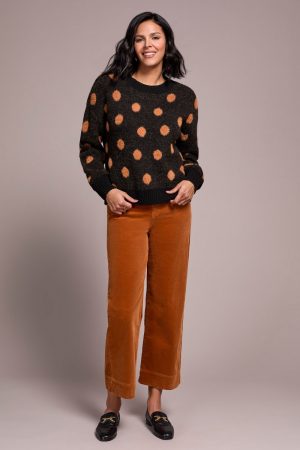 Knit Eyelash Crew Neck Polka-Dot Sweater-Black