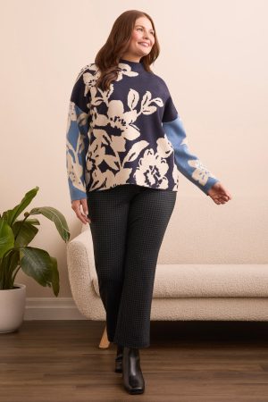 Knit Jacquard Funnel Neck Sweater-Sapphire