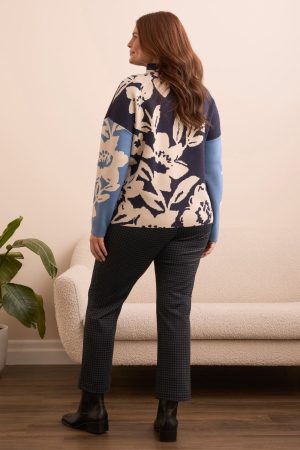 Knit Jacquard Funnel Neck Sweater-Sapphire