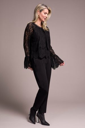Lace Crew Newck Blouse With Lined Body-Black