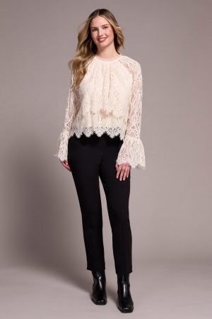 Lace Crew Newck Blouse With Lined Body-Moonstone