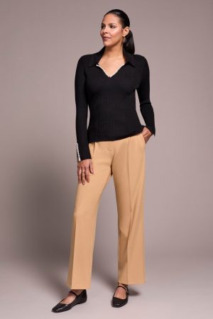 Top Stitch Johnny Collar Lightweight Sweater-Black