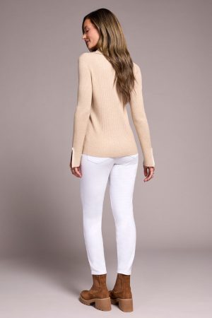 Top Stitch Johnny Collar Lightweight Sweater-H latte