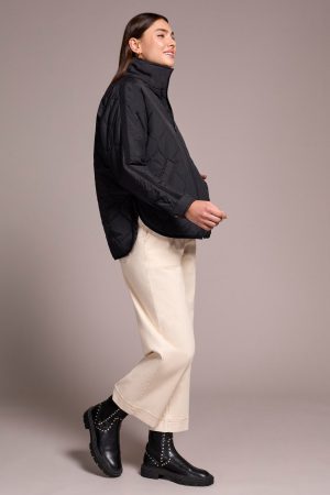 Lightweight Drop Shoulder Quilted Puffer-Black