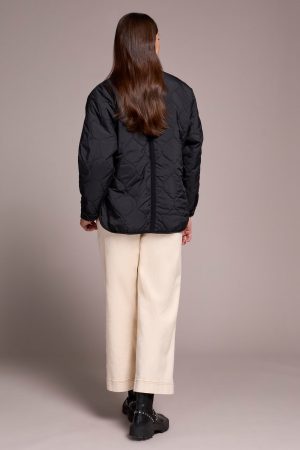 Lightweight Drop Shoulder Quilted Puffer-Black