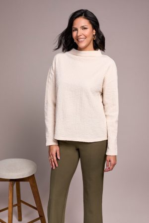 Lightweight Funnel Neck Dolman Sleeve Knit Top-Moonstone