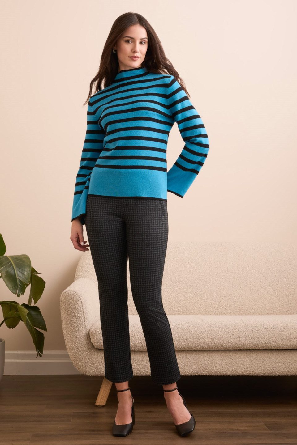 Lightweight Mock Neck Striped Sweater-Celestial