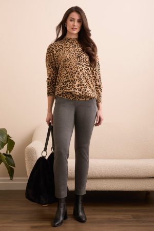 Lightweight Printed Long-Sleeve Funnel Neck Sweater-Icelatte