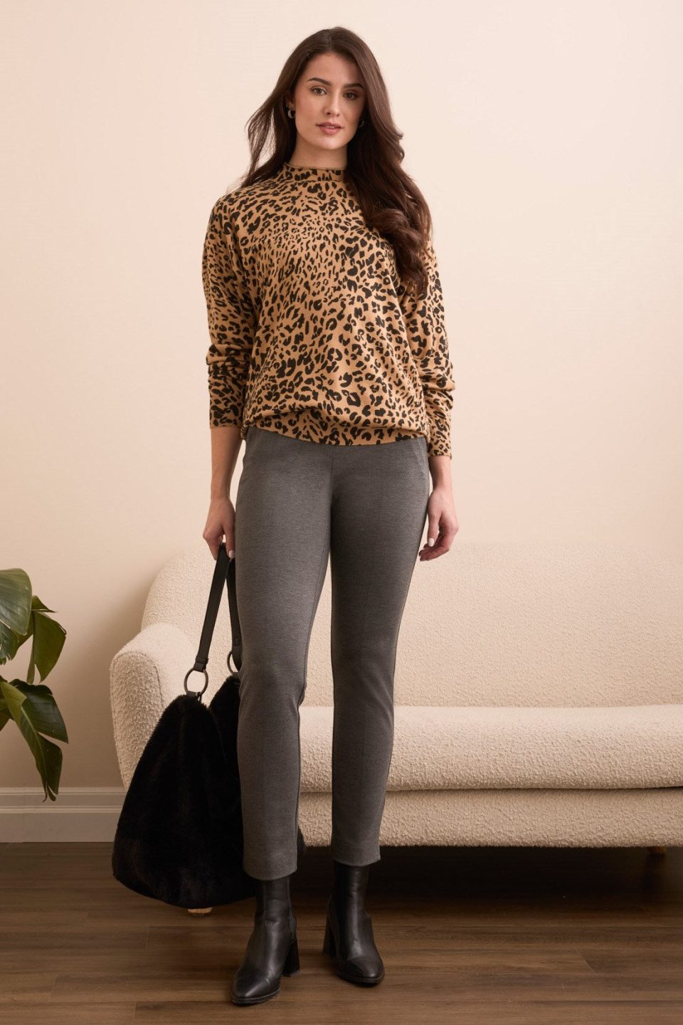 Lightweight Printed Long-Sleeve Funnel Neck Sweater-Icelatte