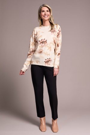 Lightweight Printed Long-Sleeve Funnel Neck Sweater-Moonstone